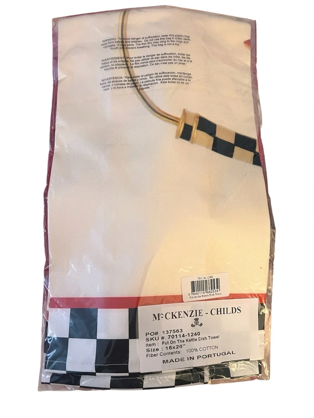 MacKenzie-Childs NWT in original packaging, holiday Put On The Kettle Dish Towel